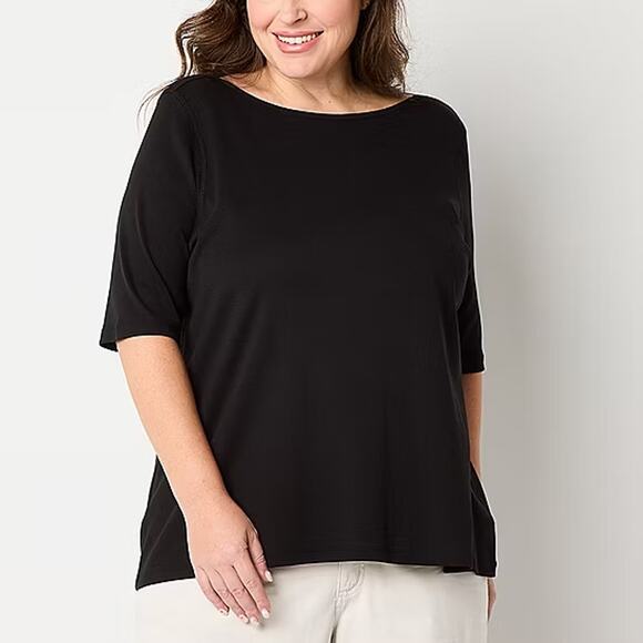 NEW ST. JOHN VELVET Black Boat Neck Short Sleeve Pullover Top Size M - Picture 1 of 7